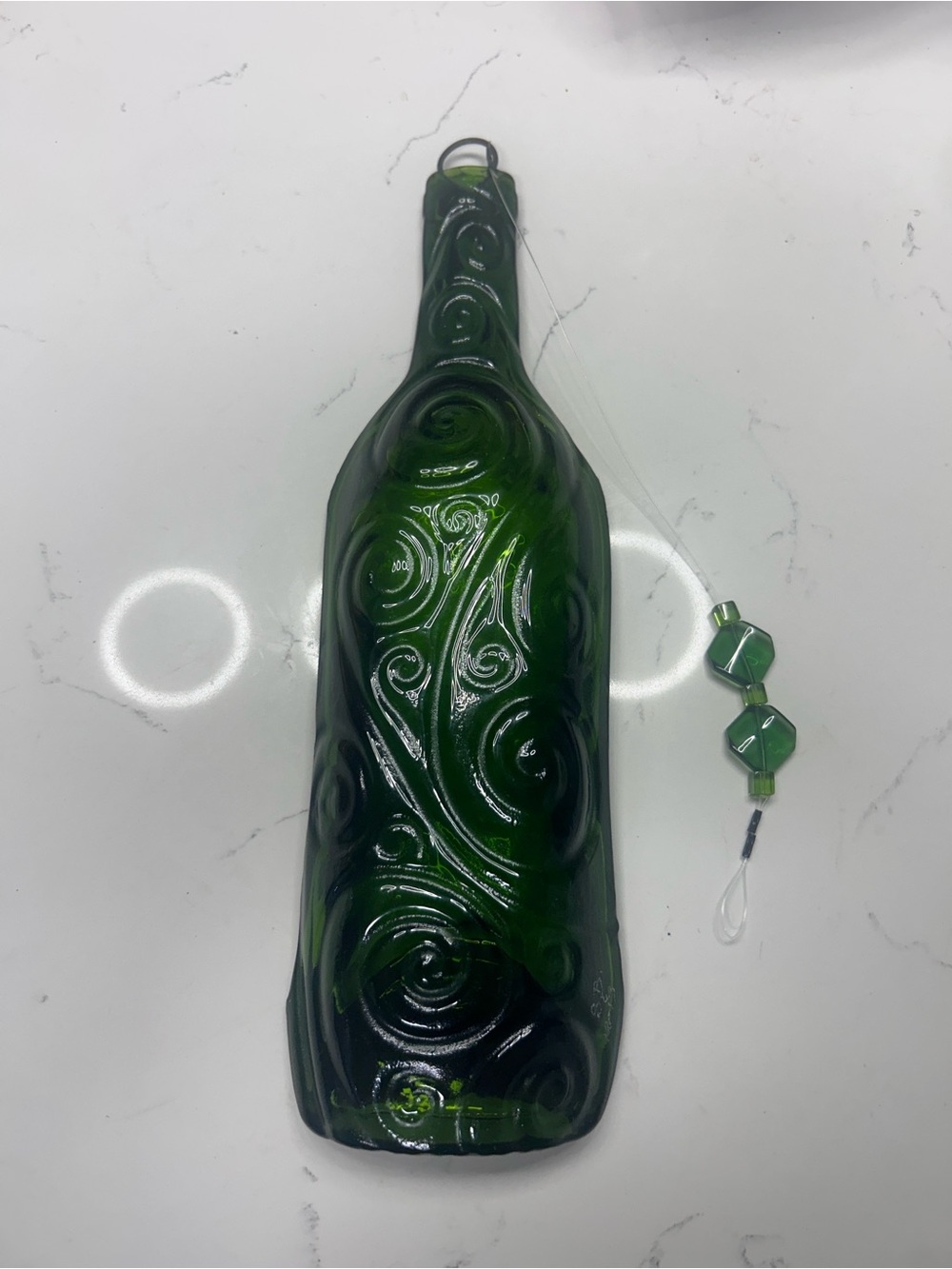 Handmade Emerald Green Slumped Wine Bottle Wall Art Signed SB 12-13